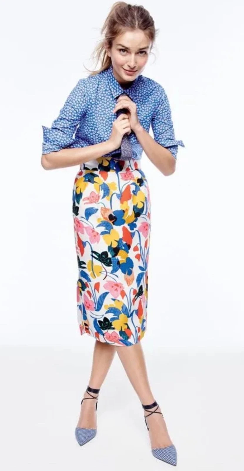 J.Crew Pintucked Midi Skirt Morning Floral Botanical Linen Blend Colorful Size 8