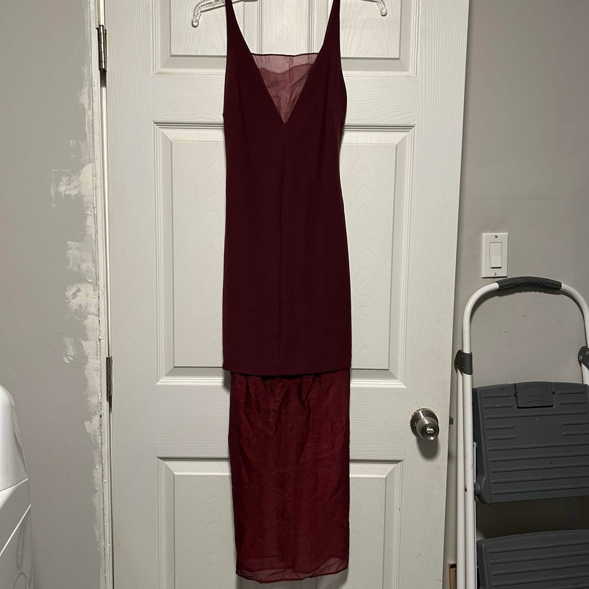 maroon sheer dress Red Sheer Mesh Dress - Sequin Fringe Dress - Long Sleeve Maxi