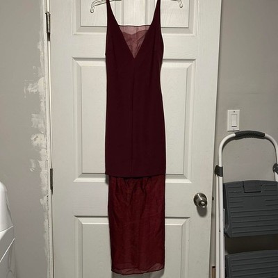 sheer burgundy dress Red Sheer Mesh Dress - Sequin Fringe Dress - Long Sleeve Maxi