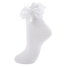 Womens Ruffle Socks with Bow Cute Frilly Lace Ankle One Size White - 1 Pair