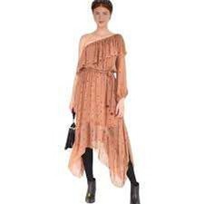 FARM Rio Women's Brown Ruffle One Shoulder Polka Dot Midi Dress Size Small