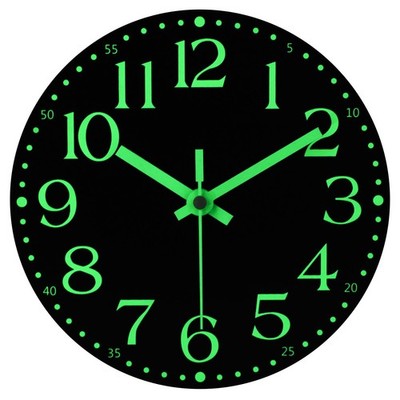 Wooden Glow in The Dark Clock, 12 inch Silent Non-Ticking Battery Operated Cl...