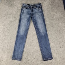 American Eagle Jeans Womens 2 Blue Skinny Low Rise Whisker Stretch Denim