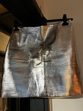 H&M Silver Metallic Mini Skirt. Fully Lined. Back Zip Closure. Size16 UK