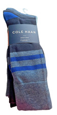 Cole Haan Mens Dress Crew Socks 3 Pair Blue Stripe Navy Solid Denim Blue 10-13