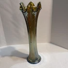 Fenton Aqua  Fine Rib Standard Carnival Glass 10” Vase 2 3/4” Base