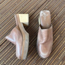 8.5 Leather Wooden Clog Heels