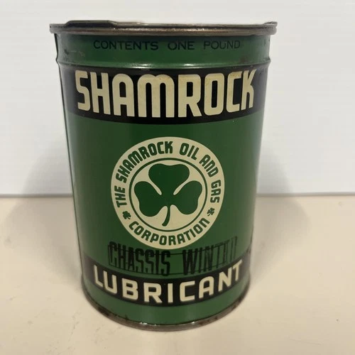 Vintage SHAMROCK LUBRICANT Grease Oil One Pound Can Metal Garage Gas Station