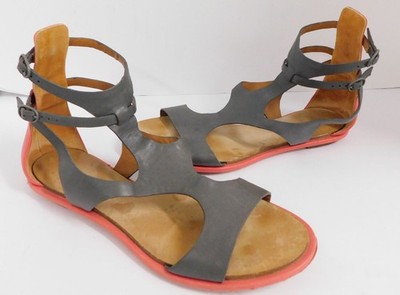 Balenciaga Gladiator Gray Red Cut Out Flat Multi Leather Sandals Italy 37