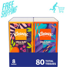 Kleenex On-The-Go Facial Tissues, 8 On-The-Go Packs, 10 Tissues per Box, 3-Ply..