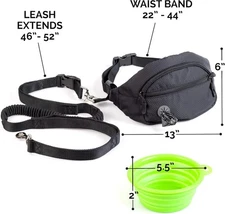 Dog Leash Belt Hands Free Running Jogging Walking Waist Pouch with Bungee Leash