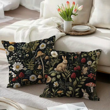 Pair of Vibrant Tropical Forest and Wildlife Cushion Covers. 18" x 18"