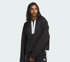 New Adidas Women Fleece Hoodie 3 Stripe Sportwear Sweatshirt Top Pullover Blk M