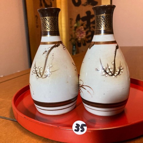 Kutani Ware Old Sake Bottle Tokkuri Drinking Vessel Japanese Pottery Tableware - Zdjęcie 2 z 5