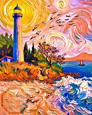 NEW GLOSSY ART PRINT "OCEAN LIGHTHOUSE" 8x10 WITH DIGITAL FILE