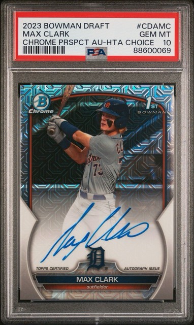 Max Clark 1st 2023 Bowman Draft Chrome Prospect Auto Mojo Ref /150 PSA 10 Tigers
