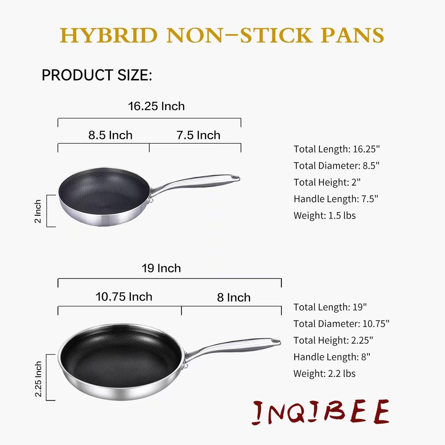10 Inch Hybrid Stainless Steel Sauté Pan Skillet Non-stick Frying Pan with Lid