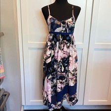 Simply Vera Vera Wang Navy and Pink Floral Midi Dress PXS