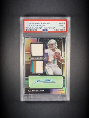 Panini 2020 Obsidian Tua Tagovailoa RJI-3 Electric Etch Green PSA 9 Auto /50