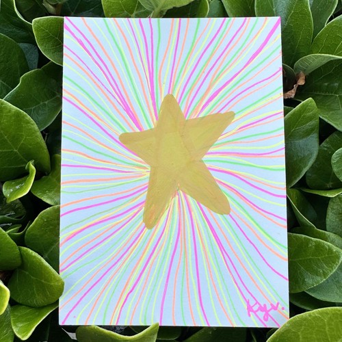 ACEO Original "Star Burst" Series 2, 2 of 5 - Abstract Rainbow Stars - Kaikayume