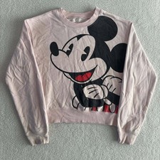 Disney Mickey Mouse Sweatshirt Pink Big Graphic Crewneck Cropped Women's Small