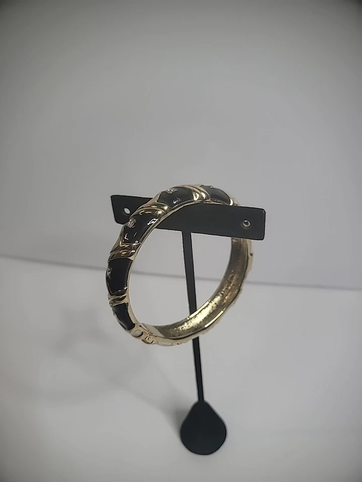 Brazalete Brazalete Vintage Negro Beige Cristal Estrás Bisagras Joyería Disfraz Foto 4 de 4