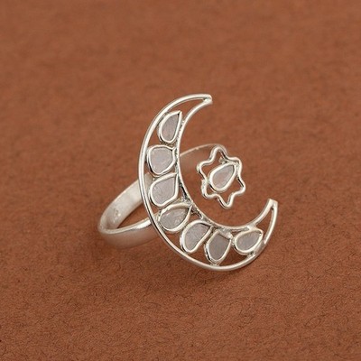 Unzerschnittene Polki Slice Diamant Ring 925 Sterling Silber Handgemacht Vintage