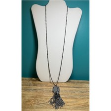 Kendra Scott Rayne Pendant Long Necklace Womens Gunmetal Slate Smoky Tassel Boho