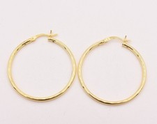 2mm X 35mm All Shiny Plain Hoop Earrings 14K Yellow Gold-Plated Silver 925