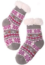 Girls Slipper Fuzzy Socks Kids Boys Fluffy Fleece Lined Warm 5-9 Years Grey