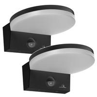 2X Led-Wandleuchte Mit DäMmerungssensor Pir-Bewegungsmelder 15W IP65 Schwarz