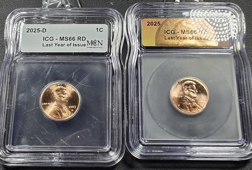 2025 P D Last Year of Issue ICG MS66 RD Penny Lincoln Cent 2 Coin Set Free Ship