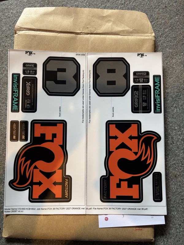 Fox Factory 38 Decals 2026 Original Colour Orange /silver - Matt Finish