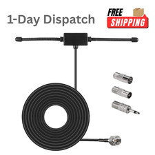 FM Dipole Antenna 75 Ohm Indoor Radio Stereo Receiver Adhesive Mount 10FT