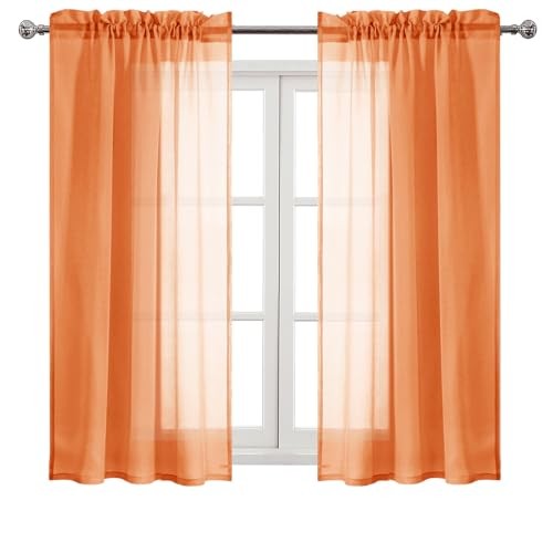 Sheer Curtains 54 inch Length 2 Panels 42"W x 54"L (Pack of 2) Sunset Orange - 第 7/7 張圖片