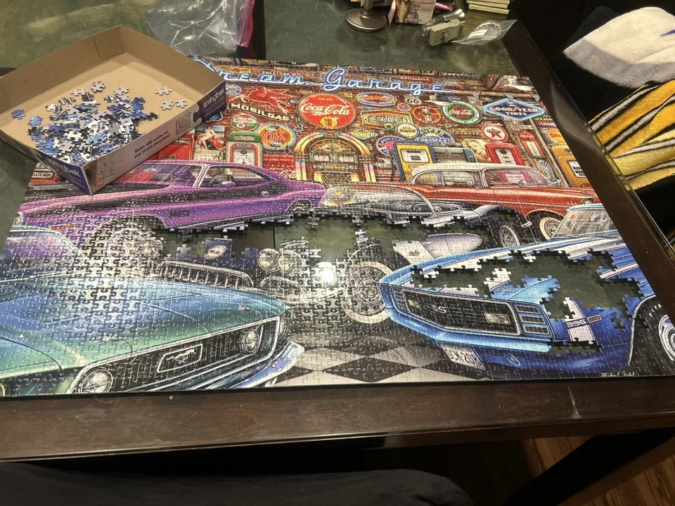 FRAMED Handmade Dream Garage Mustang Camaro Classic Car 2000pc Springbok Puzzle - Image 4 of 4