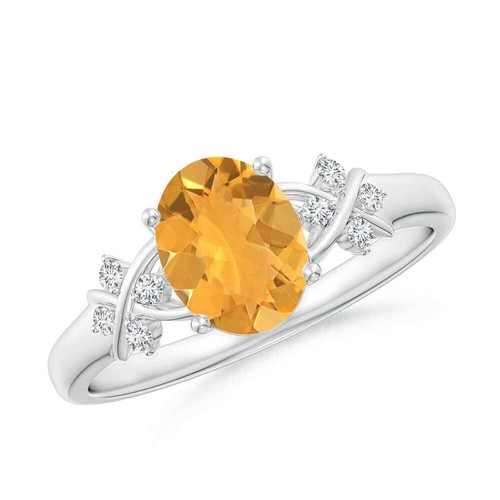 925 Sterling Silver Citrine Gemstone Solitaire with Accents Ring Jewelry
