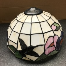 Tiffany Style Stained Glass Floral Lamp Shade Hummingbirds 12” Diameter Vintage