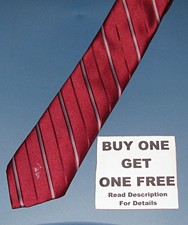 John Weitz Poly Silk Necktie Burgandy Pink Blue Pin Striped BOGO A1