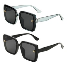 2pcs Sunglasses for Women Men, PC Fashion Sunglasses, Black  Transparent Gray