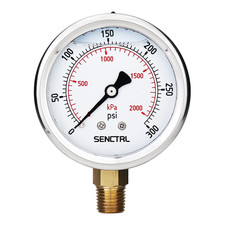 0-300 Psi Glycerin Liquid Filled Pressure Gauge, 2.5" Dial Size, 1/4" NPT Lower 