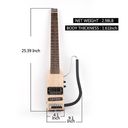 Guitarra Eléctrica Silenciosa de Viaje Ultra Corta Escala Longitud Sin Cabeza Portátil - Imagen 7 de 10