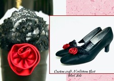 Vintage 60s Mod Goth Silk Red Rose Black Bead Lace Heels Nordstrom 8.5 AAA