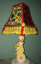 VINTAGE WOOD NURSERY LAMP, CLOWN  BALLOONS, HANDMADE SHADE