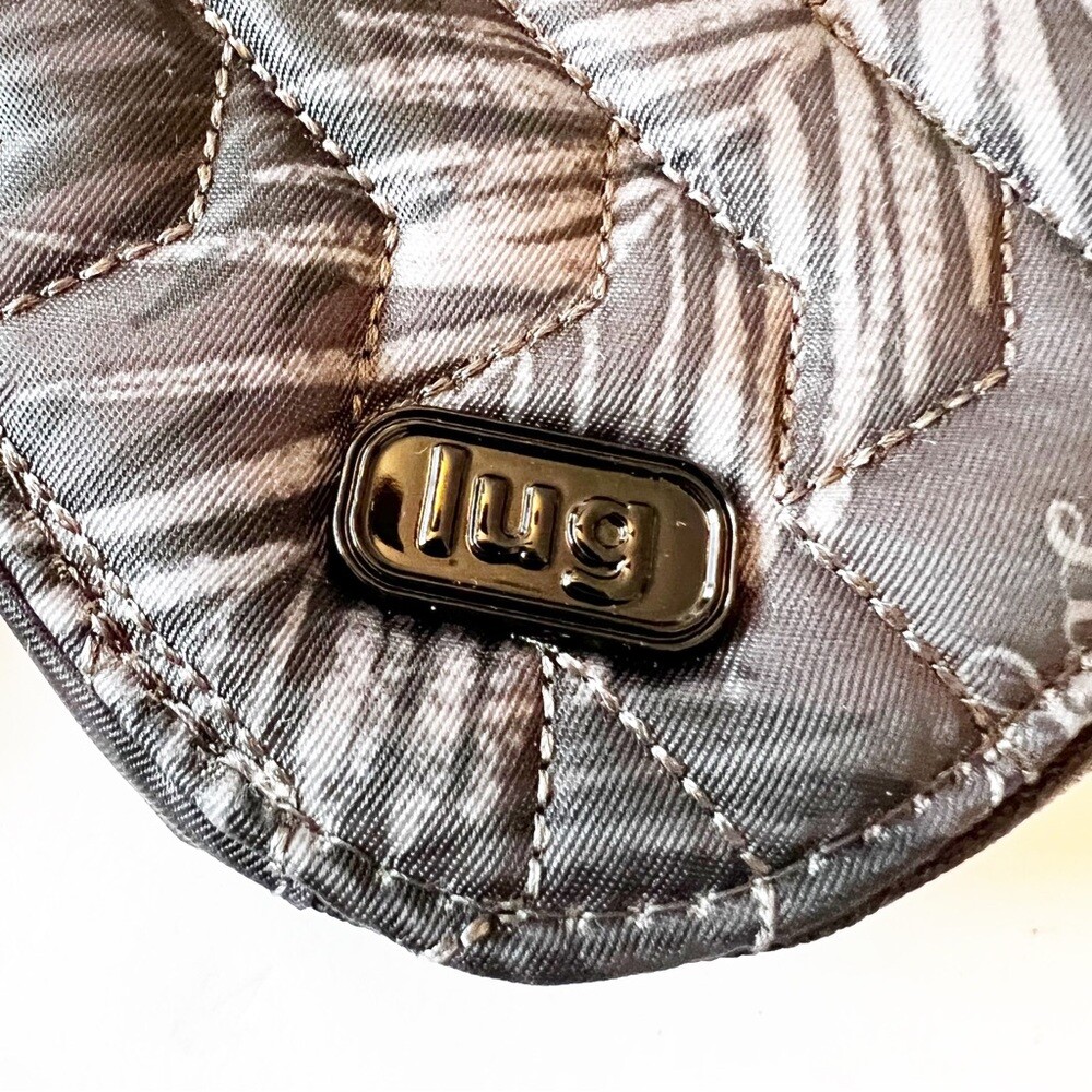 Lug Heart Shaped Clip On Coin Purse Gray Botanical Print Zip Around eBay