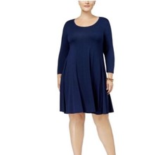 Style & Co Women's Dress Shirt Blue Plus Scoop-Neck Swing Long Sleeve Size UK 18