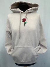Gildan Womens Hooded Sweatshirt M Beige Rose Motif Cotton Blend
