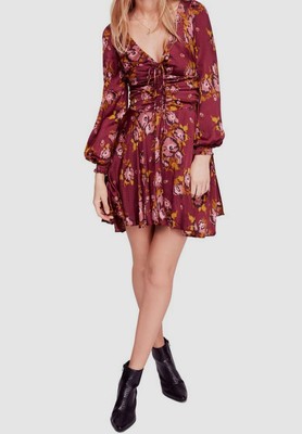Long-Sleeve V-Neck Mini A-Line Dress 