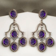 Vintage 3.05ctw Rose Cut Diamond Amethyst Studded Silver Amazing Earring Jewelry