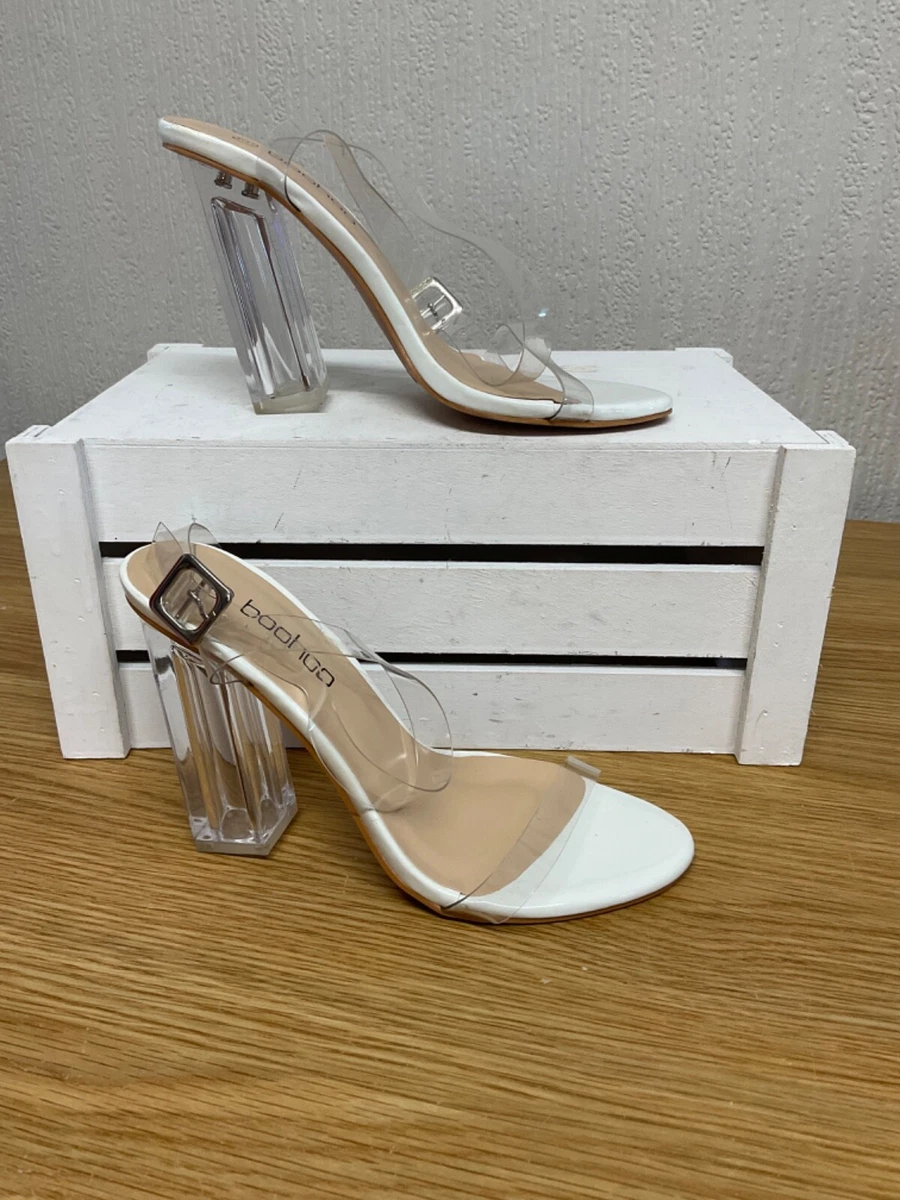 Clear block store heels boohoo